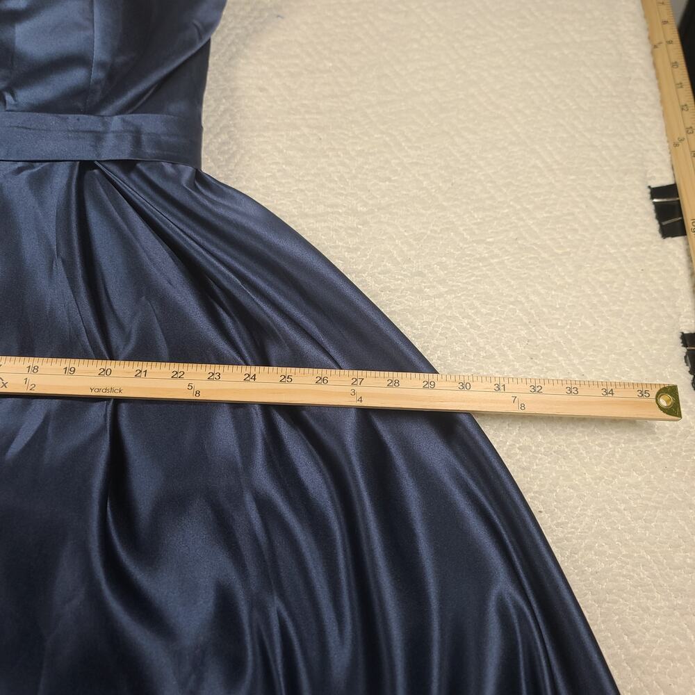 Elegant Satin One shoulder Pleated navy blue Maxi dress Size 8 Wedding Prom - Picture 7 of 13
